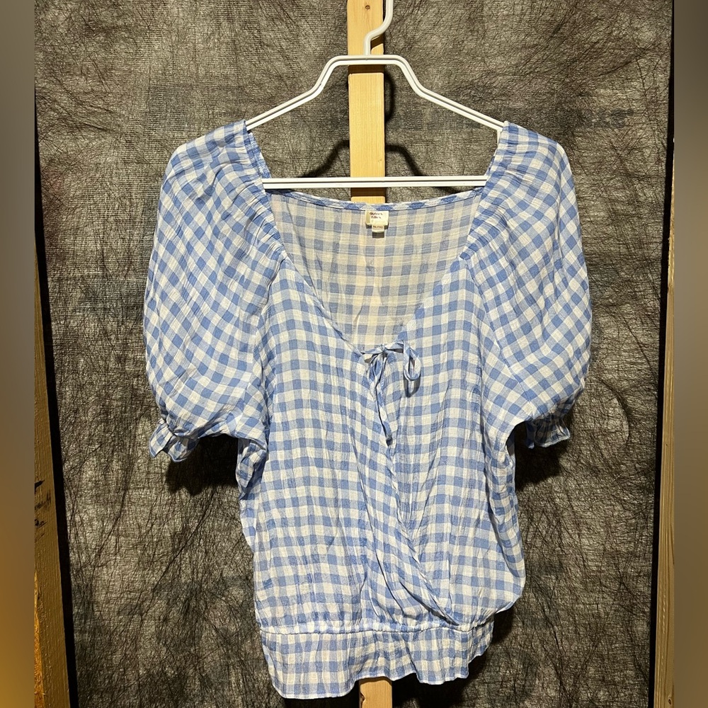 Autres Filles Boho Gingham Blue And White  Blouse